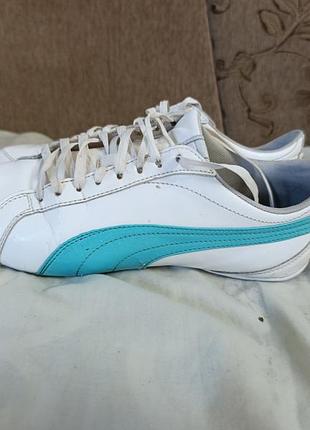 Кросівки унісекс puma білі з бірюзовими смужками