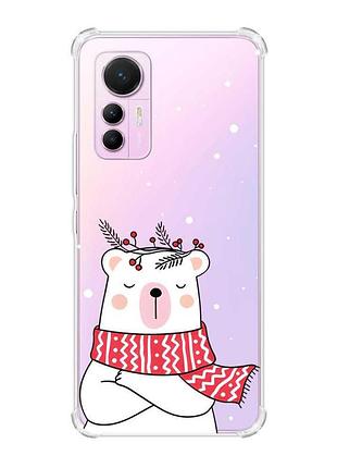 Чехол с утолщенными углами на xiaomi 12 lite :: медведь в шарфе (принт 147)