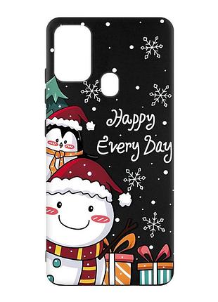 Матовый чехол с черными боками на samsung galaxy m30s/m21 :: снеговик и пингвин (принт 156)