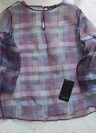 Женская блуза прозрачная в клетку от zara basic испания