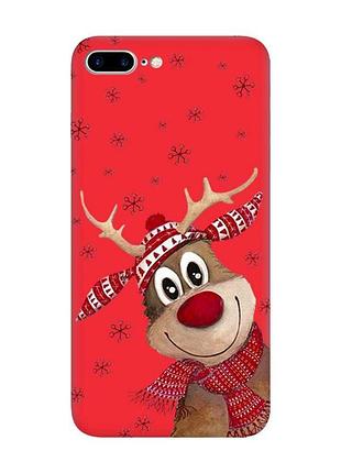 Матовый красный чехол на apple iphone 7 plus / iphone 8 plus зимний олень (принт 149)