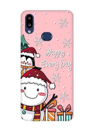 Матовый розовый чехол на samsung galaxy a10ѕ a107 снеговик и пингвин (принт 156)