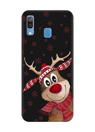 Матовий чорний чохол на samsung galaxy a30 (2019) / a20 (2019) зимове оленятко (принт 149)