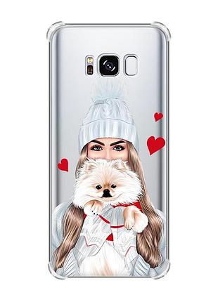 Чехол с утолщёнными углами на samsung galaxy s8 :: девушка с собачкой (принт 142)