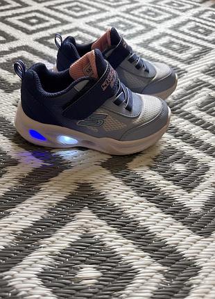 Кросівки для дівчинки skechers s-lights сині з підсвіткою, розмір 24