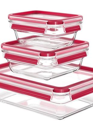 Набір контейнерів tefal master seal, 3шт, жаростійке скло, прозорий