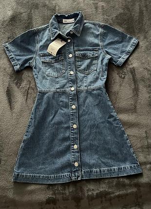 Коротка жіноча джинсова сукня zara синього кольору