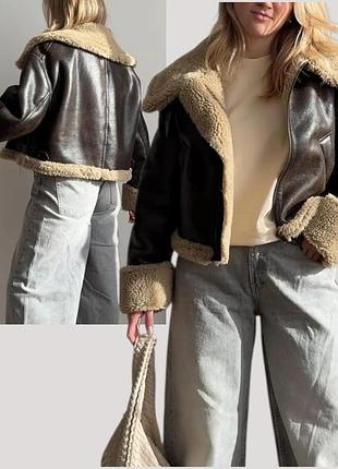 Zara дубленка куртка авиатор на меху