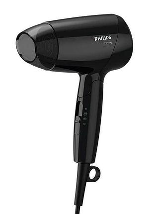 Фен philips essentialcare дорожный, 1200вт, 3 режима, холл. обдув, черный