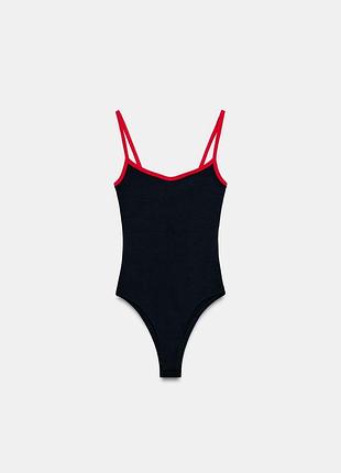 Боді жіноче zara з контрастним кантом, чорне