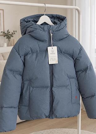 Куртка zara пухова з капюшоном
