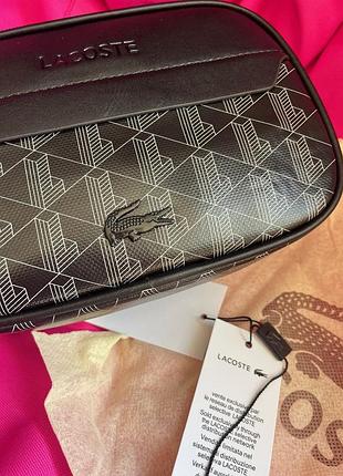 Мужская сумка lacoste — сумка-органайзер через плечо, серо-черная, на молнии, компактная