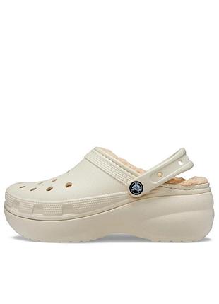 Утеплені сабо crocs classic platform lined clog у класичному світлому відтінку bone (слонова кістка).розмір 37-38 3