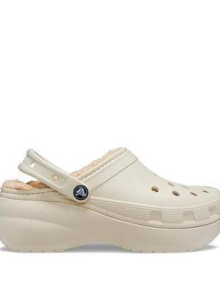 Утеплені сабо crocs classic platform lined clog у класичному світлому відтінку bone (слонова кістка).розмір 37-38 4