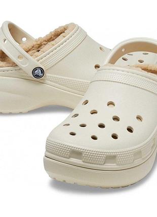 Утеплені сабо crocs classic platform lined clog у класичному світлому відтінку bone (слонова кістка).розмір 37-38 2
