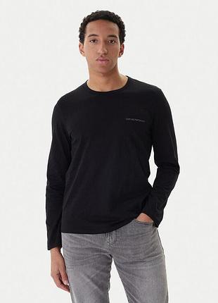 Чоловічий чорний коттоновий лонгслів emporio armani оригінал легка кофта армані