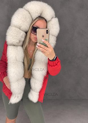Жіноча куртка бомбер з натуральним хутром песця з 42 по 60 розміри