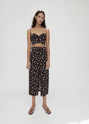 Костюм топ спідниця квіти zara xs