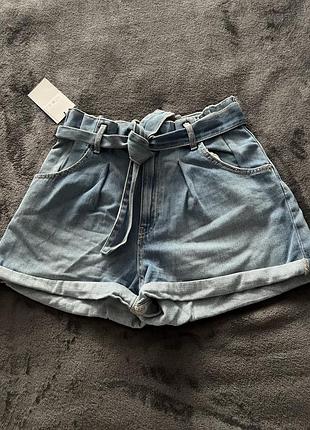 Жіночі джинсові шорти zara з високою посадкою та поясом, блакитні