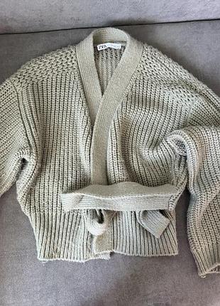 Жіночий кардиган zara сірий в'язаний