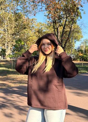 Жіночий однотонний худі оверсайс з капюшоном з манжетами на рукавах з куліскою по низу