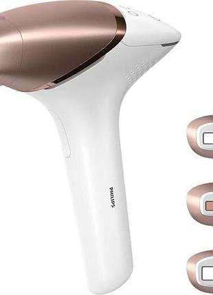 Фотоэпилятор philips lumea ipl 9900 series, аккумуляторный, круговая вспышка.-450000, 2-4 см2, насадок-3, футляр, бело-золотой