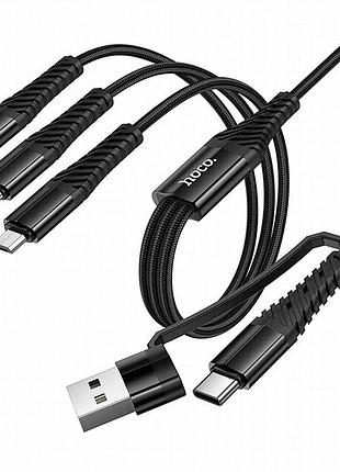 Дата кабель hoco x123 victory 6in1 usb/type-c to lightning/type-c/microusb 3a (1m) black