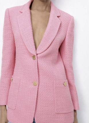 Рожевий твідовий жакет піджак zara.