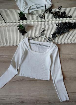 Білий лонгслів в рубчик h&m p s 7