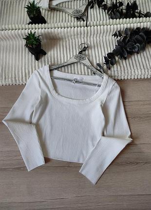 Білий лонгслів в рубчик h&m p s 2