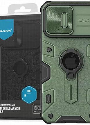Tpu+pc чехол nillkin camshield armor (шторка на камеру) для apple iphone 15 pro max (6.7") зеленый