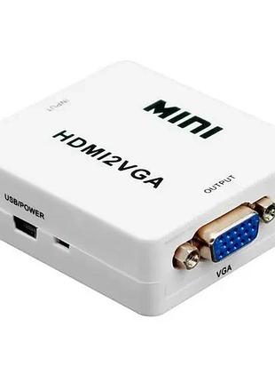 Перехідник vga на hdmi конвертер для пк, ноутбука, відео реєстратора адаптер перетворювач з аудіо та зовнішнім живленням hdmi -