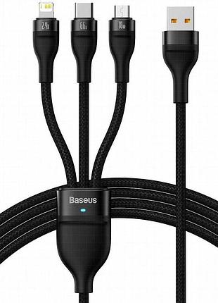 Дата кабель baseus flash series 2 usb to lightning/type-c/microusb 100w (1.2m) (cass03000) black