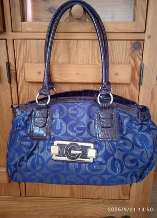 Жіноча сумка guess синя з логотипом