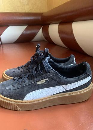 Кросівки puma suede platform сірі з білими смужками