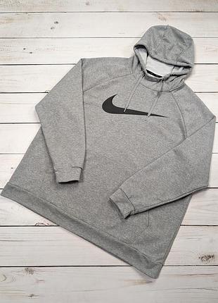 Мужская серая худи nike с большим лого оригинал кофта с капюшоном най размер 2xl xxl