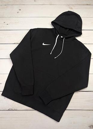 Мужское черное худи на флисе nike оригинал утепленная кофта с капюшоном найк