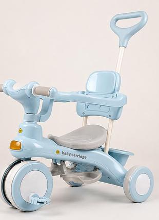 Голубой трехколесный велосипед baby carriage 588 / велосипед с родительской ручкой и корзиной / велосипед-коляска