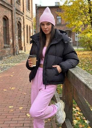 Женская зимняя куртка-пуховик oversize с капюшоном из матовой плащевки s/m/l