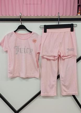 Розовый комплект для дома и сна juicy couture( футболка, брюки, шорты)