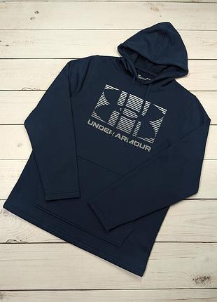 Мужское темно синее утепленное худи under armour оригинал кофта с капюшоном на флисе андер армор