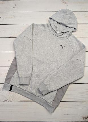 Мужское серое утепленное худи puma оригинал кофта с капюшоном на флисе пума