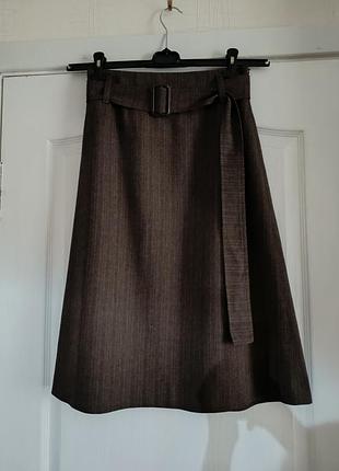 Юбка а-силуэта archie pell by bruphils (38/s-m), коричневая твидовая с поясом и кожаной пряжкой.