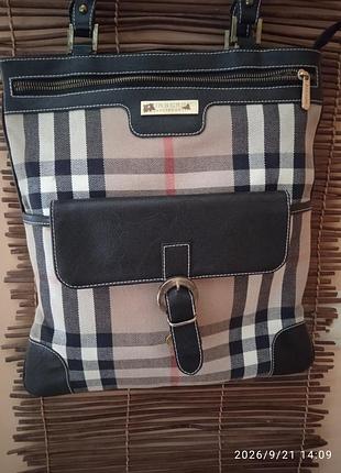 Сумка жіноча burberry в клітинку, чорна, бежева