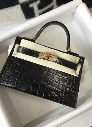 Сумка жіноча hermes kelly 25-28см чорна з екзотичної шкіри