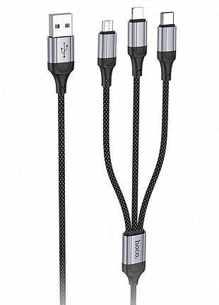 Дата кабель hoco x102 fresh 3in1 usb to lightning /microusb/type-c 2.4a (1m) black