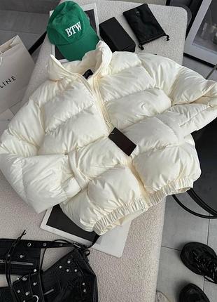 Жіноча осінка об'ємна куртка oversize на біопуху з плащової тканини лаке 42/44 46/48 молоко, 42/44