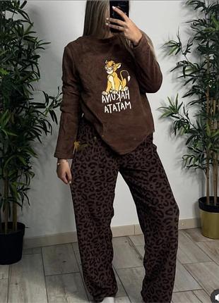 Теплюща жіноча плюшева піжама simba або домашній костюм s m