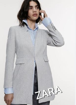 Женское удлиненное серое пальто пиджак (жакет/блейзер) от бренда zara фактического размера s