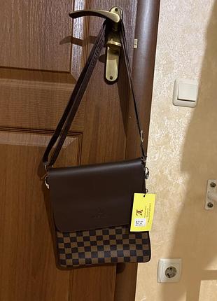 Сумка чоловіча louis vuitton месенджер коричнева в клітинку